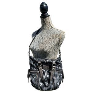 Coach Poppy Black Gunmetal Silver Metallic Lurex Spotlight Tote Bag